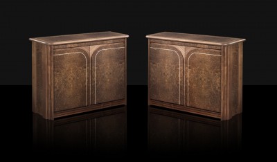 Cabinets made from solid Walnut and Burr Walnut veneers with Maple inlay.