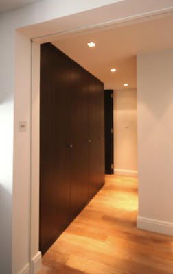 Corridor cabinets with ‘Jib’ door made from Bog Oak veneers.